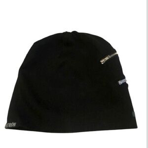 RELLA Black Merino Wool Blend Beanie with Zipper Accents